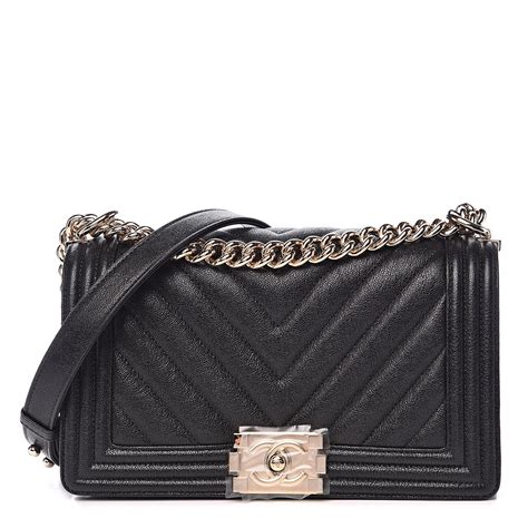 Chanel Black Chevron Quilted Caviar Old Medium Boy Bag 